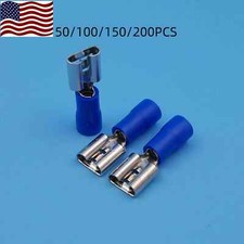 50/200PCS 16-14 Gauge Female Quick Disconnect Blue Vinyl Crimp Terminals .250"