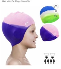 Alepo 2 Pack Kids Swim Caps for Boys Girls, Durable Silicone Swimming Cap