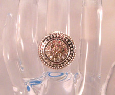 VTG SILVER TONE ROUND STRETCH RHINESTONE RING-STRETCHES FROM SIZE 7----10
