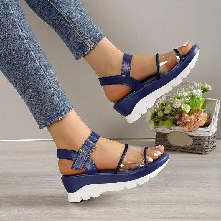 Women Sandals Summer Wedge Platform Heel Slingback Buckle Pumps