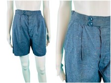 Vintage 1960s High Waisted Shorts Blue Multicolored Speckled Summer W 24" 