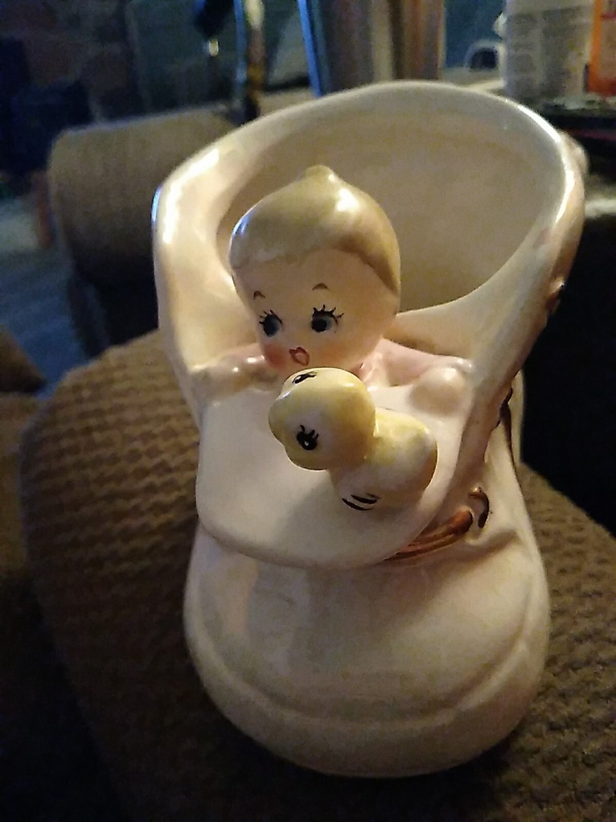 Vintage Lefton Planter Baby Bootie Shoe Baby Head An Chick Made in