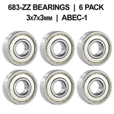 683-ZZ Shielded Ball Bearings (3x7x3mm) - 6 pack - Chrome Steel - ABEC-1