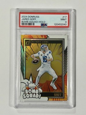 2024 Panini Donruss Bomb Squad Jared Goff #17 Holo 84/100 PSA 9 Lions