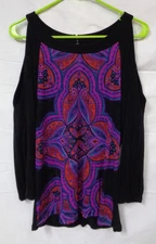 Women's I-N-C International Concepts Rayon Black Paisley Cold Shoulder Shirt ~ M