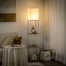3 Layer Shelf Tall Standing Lamp with Pull Chain Switch for Bedroom, Refurbished