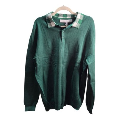 Curations x Ty Mayberry Unisex Pullover Sweater Size XL Green Argyle Collar NEW