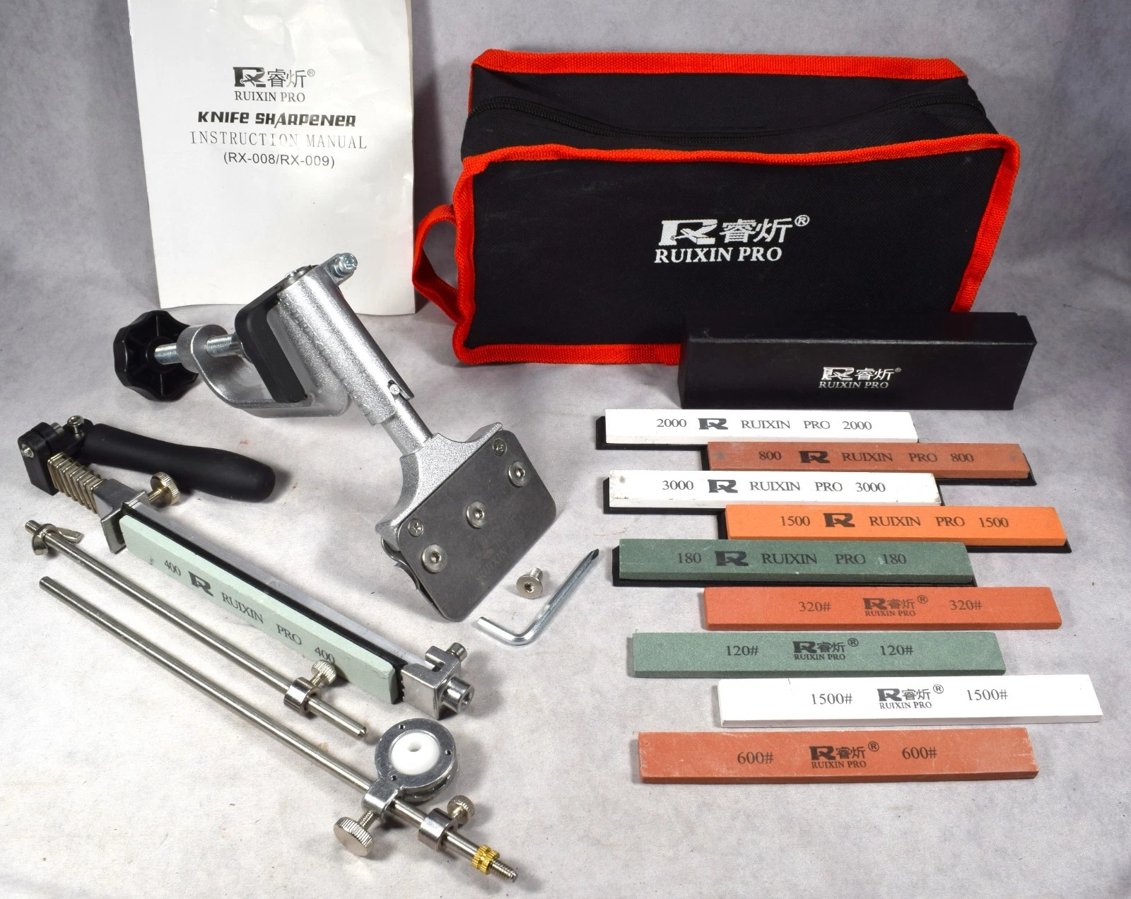 Ruixin Pro Knife and Other Blade Sharpener Sharpening Kit, Stones, Bag, More