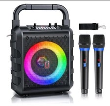 Portable Bluetooth Speaker Sub woofer Heavy Bass Sound System Party 2 Microphone