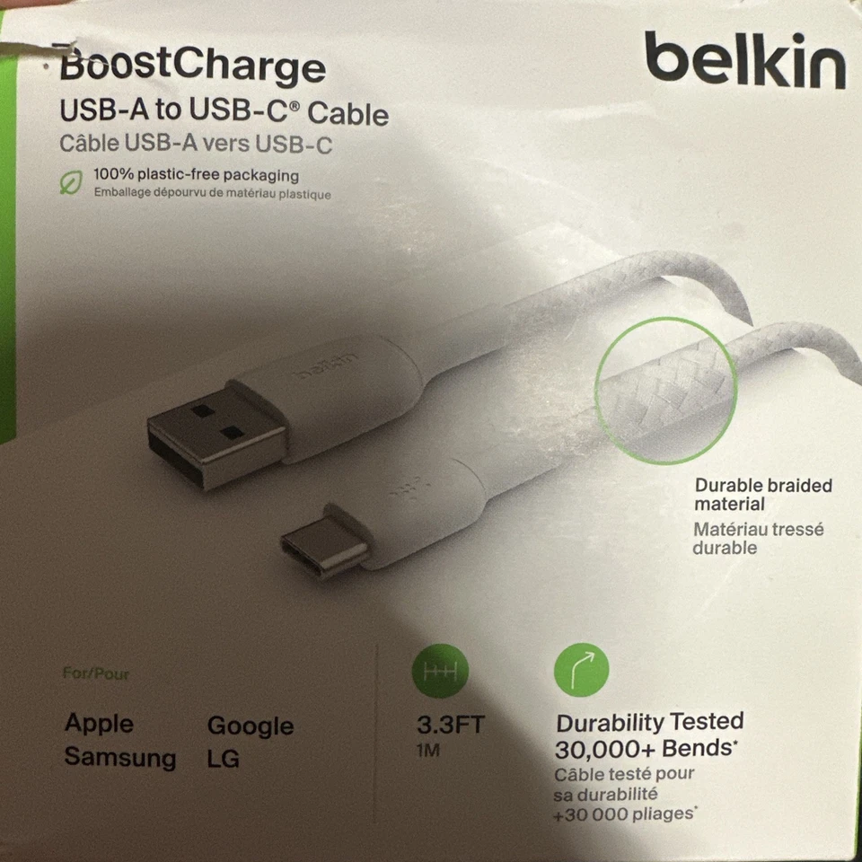 Belkin Charging Braided Cable USB-A to USB-C 3.3  feet White - Image 2 of 4