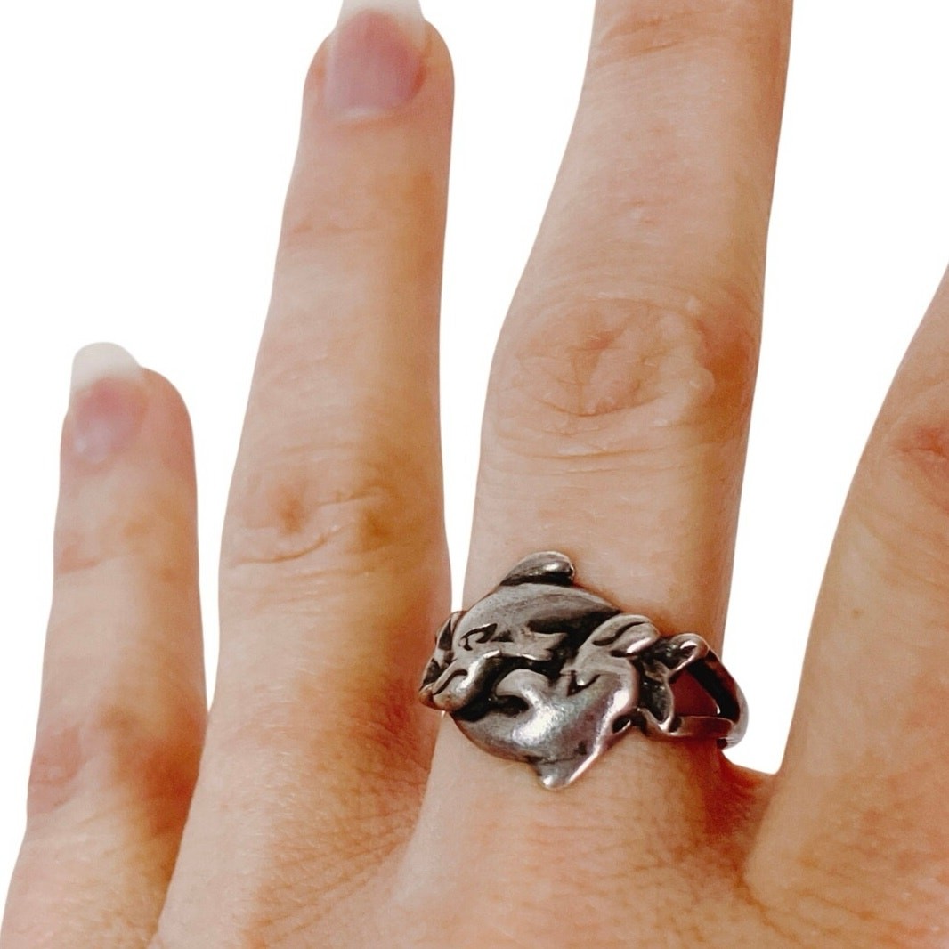 VTG Solid Silver Dolphin Ring 1990s Nautical Ocea… - image 5