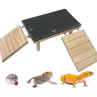 Bearded Dragon Platform Wooden Reptile Hideout Cave Tank with Reptile Basking...