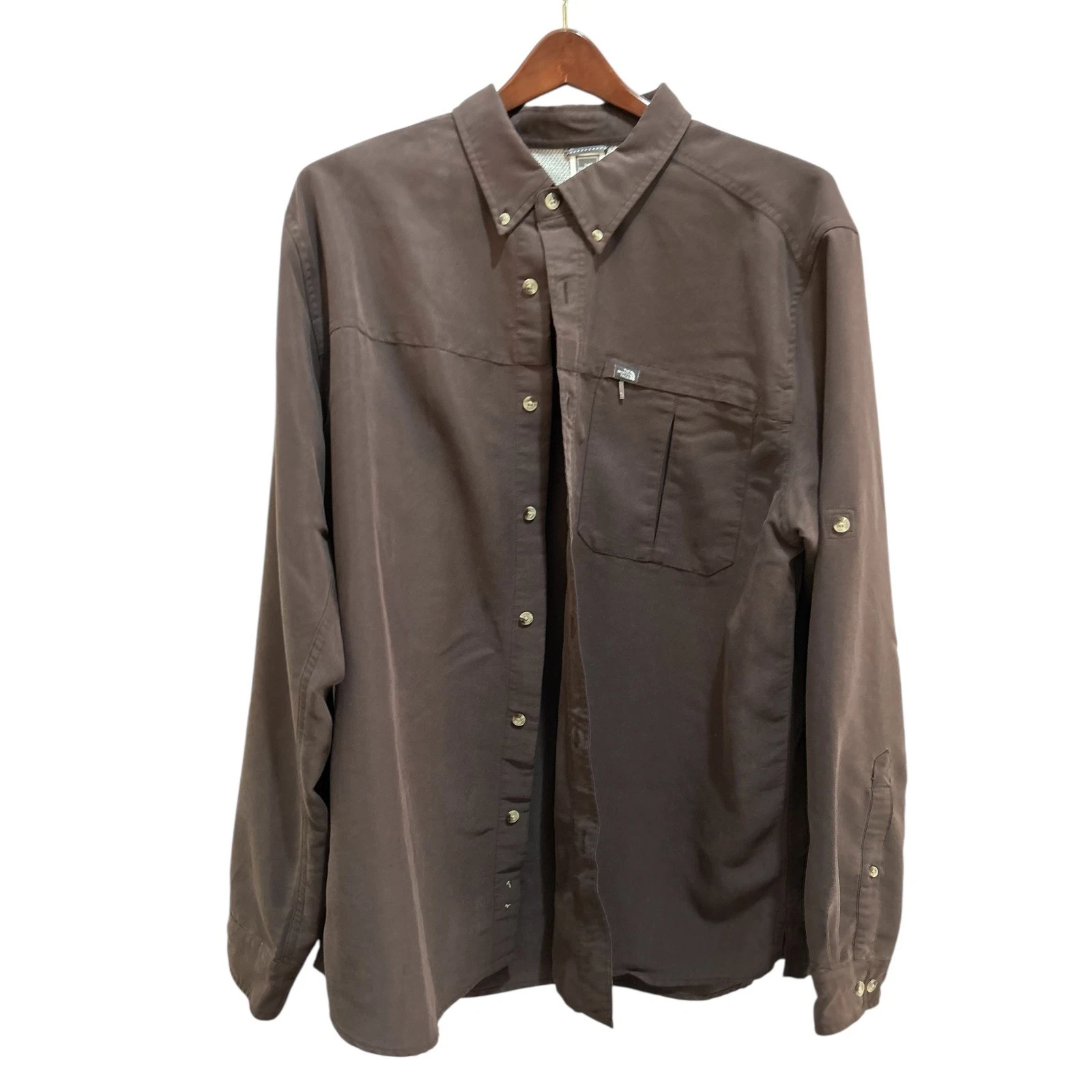 The North Face Mens Long Sleeve Button Down Shirt Brown XL Lightweight Outdoor