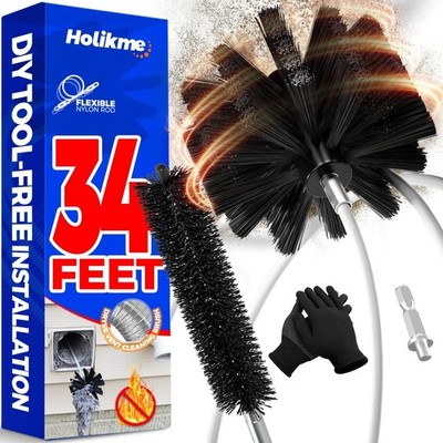 34 Feet Dryer Vent Cleaner Kit, Flexible Lint Brush with Drill Attachment, Firep