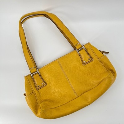 Fossil Yellow Pebbled Leather Shoulder Bag Tote w/ Key Charm Medium Satchel