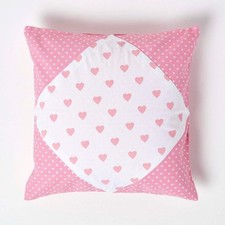 Image of Hearts & Polka Dots Cushion Cover Pink White Patchwork Cotton 45x45cm Washable