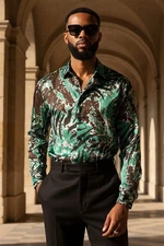 BARABAS Men's See Through Tiger Long Sleeve Button Down Shirt 3SVL22