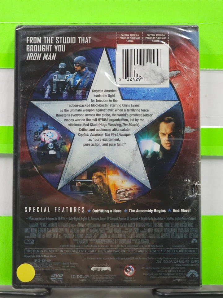 CAPTAIN AMERICA THE FIRST AVENGER MARVEL MCU MOVIE #5 CHRIS EVANS 1-DISC DVD - Image 2 of 4