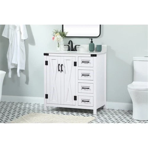 Elegant Decor Grant 32" MDF Single Bathroom Vanity with Backsplash in White - Picture 2 of 8
