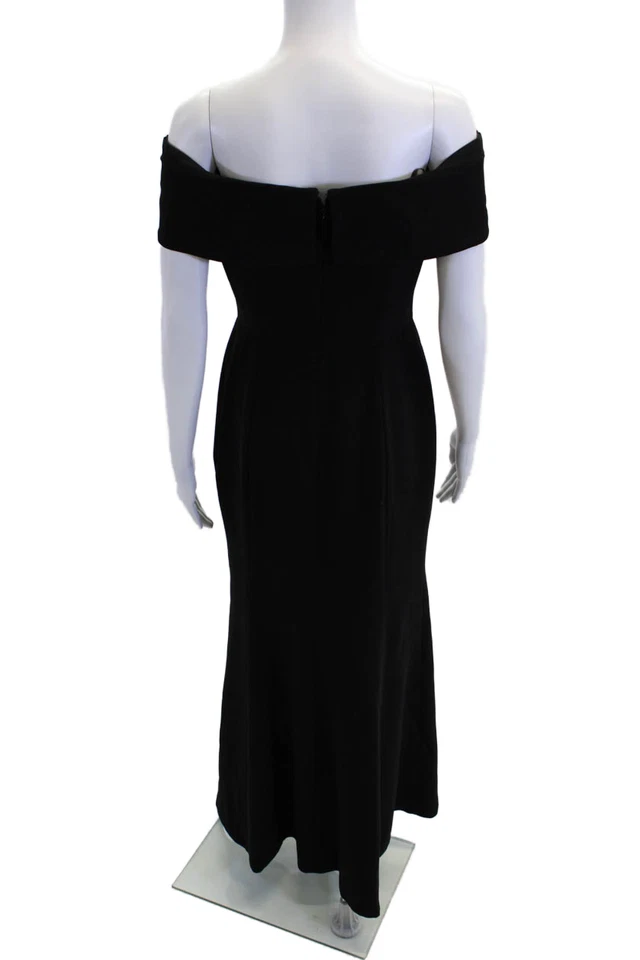 Calvin Klein Womens Banded Off The Shoulder Solid Evening Gown Black Size 4 - Image 3 of 4
