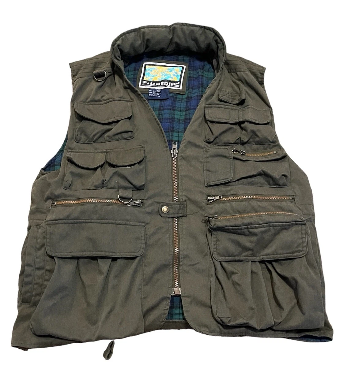 Stratojac Down Puffer Jacket Vest Distressed Green Winter Hunting Fishing Sz M