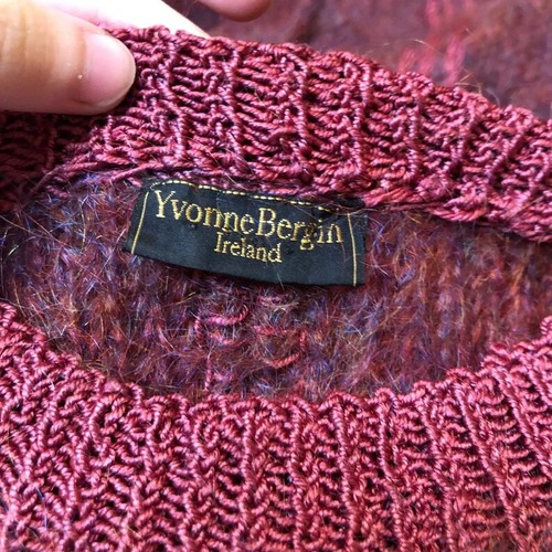 Vintage 80s Yvonne Bergin Womans Hand Knit Ireland Pullover Alpaca Sweater M/L - Picture 2 of 10