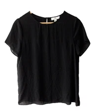 H Halston Size S Black Sheer Overlay Keyhole Back Layered Blouse