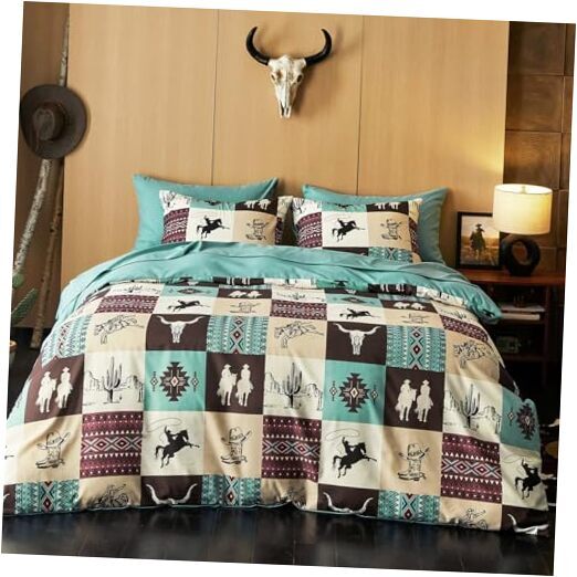 - Western Comforter Set with Sheets, Southwestern Aztec Queen Turquoise Taupe