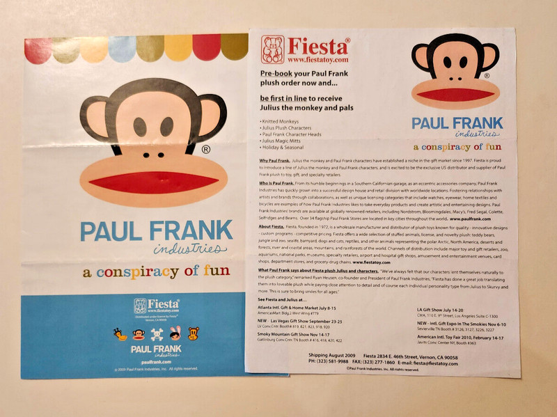PAUL FRANK / SMALL PAUL JULIUS The Monkey Doll Order Form Catalog RARE