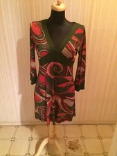 Buffalo Mod Print Deep V Neck Dress Autumn Colors 