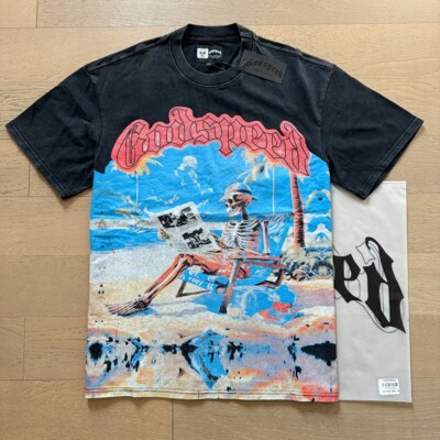 NEW Godspeed Beach Skeleton Print Logo tee men
