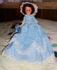 Vintage Celluloid Doll Movable Eyes Light Blue Lace Dress  Flower Basket 16 in