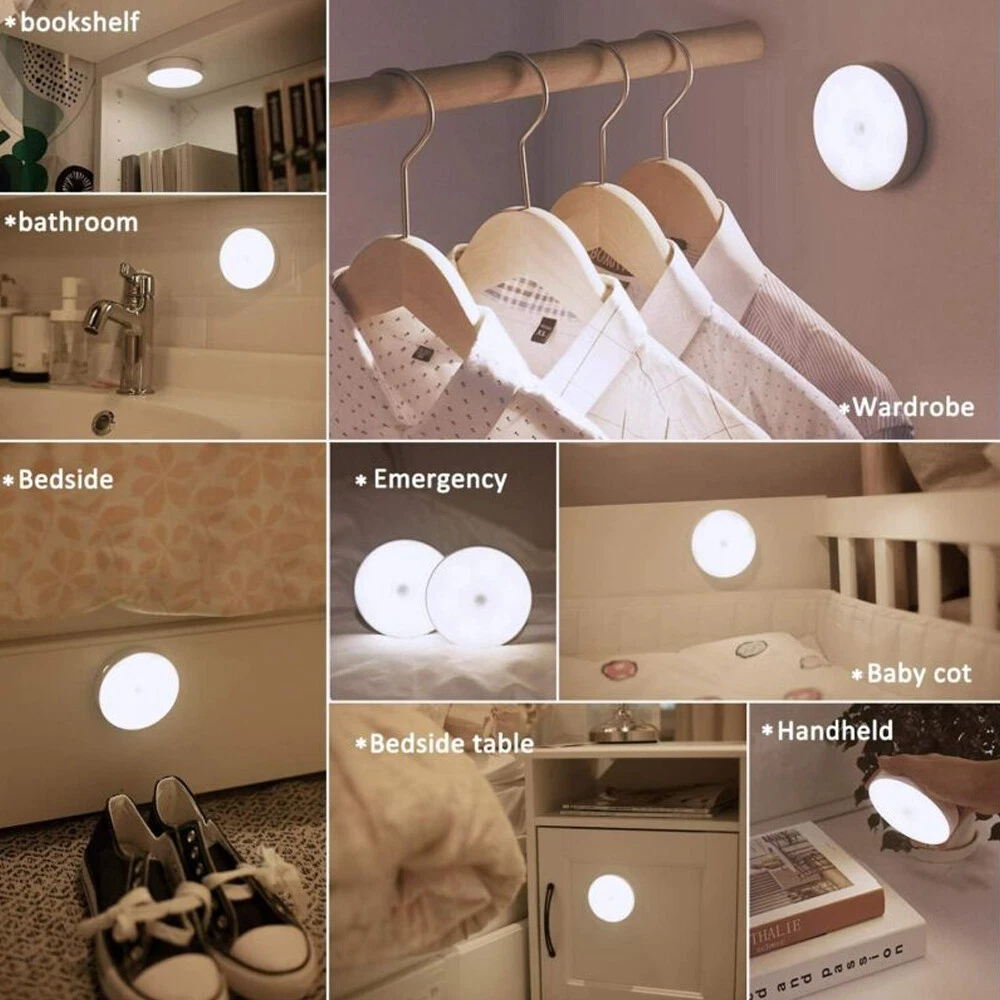 Motion Sensor Lights PIR Wireless Night Light Battery Cabinet Stair Lamp