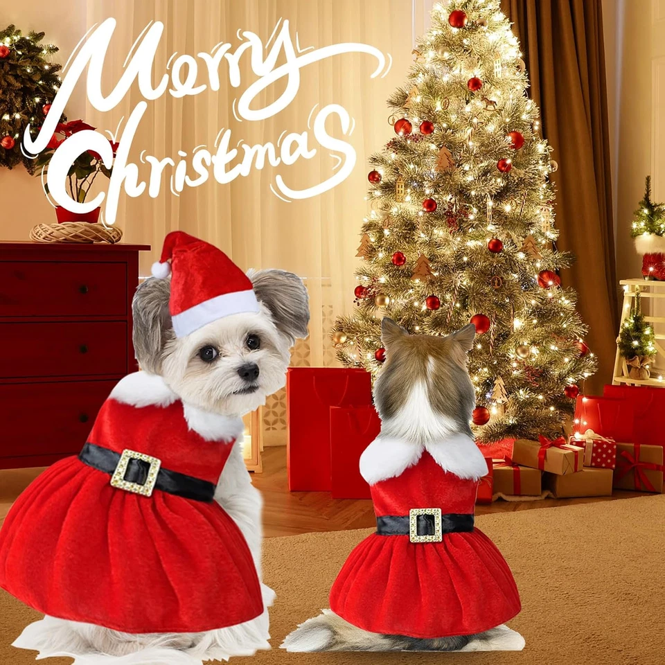 Cat Kitten Christmas Outfit Cat Christmas Dress Santa Costume Clothes Dog Holida - Image 2 of 4