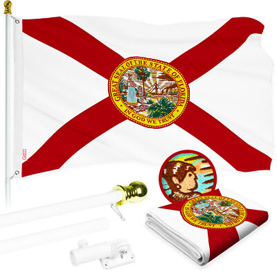 G128 Combo: 6 Ft Flagpole White & Florida Flag 3x5 Ft Embroidered 210D Polyester