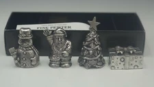 UNIVERSAL PEWTER HOUSTON TX CHRISTMAS PLACE CARDS HOLDERS SET OF 4 MIB