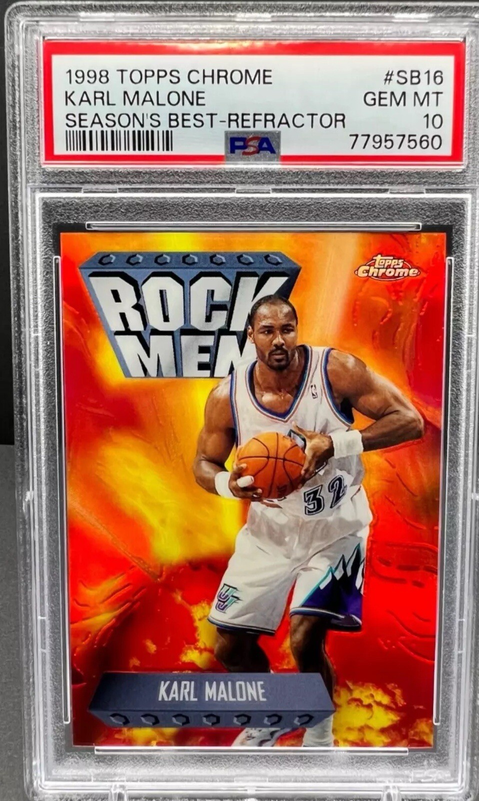 1998 Topps Chrome Season's Best Karl Malone PSA 10 GEM MT Jazz Refractor #SB16