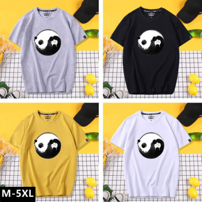 Men Women Cotton T-shirt Yin Yang Panda Printed Taichi Tee Hip Hop Comfort