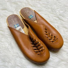 Mia Swedish Clogs Womens 36 Bastad Original Woven Uppper Leather Wood Slip On