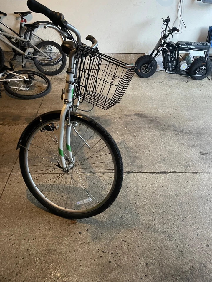 Bicicleta de asiento grande blanca con cesta. Estilo Mujer (Blanco y Verde) Foto 4 de 4