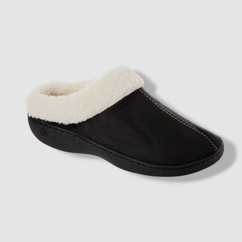 Isotoner Signature Women's Black Microsuede Hoodback Slippers Shoes