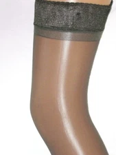 2 pairs Dusky Black Sheer Hold Ups Stockings. Size 12-14 Black Satin Tops
