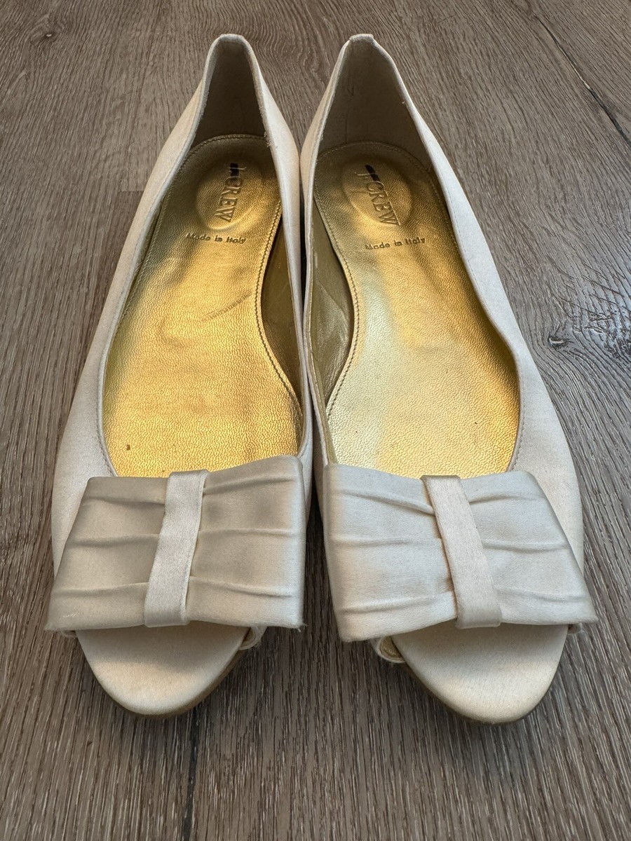 JCrew Women Ballet Satin Bow Champagne Flats Size