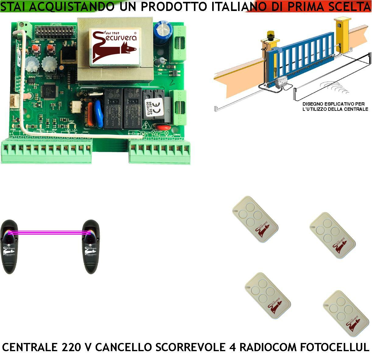 Centrale Comando Cancello Scorrevole Universale 220V 550W + Fotocellule
