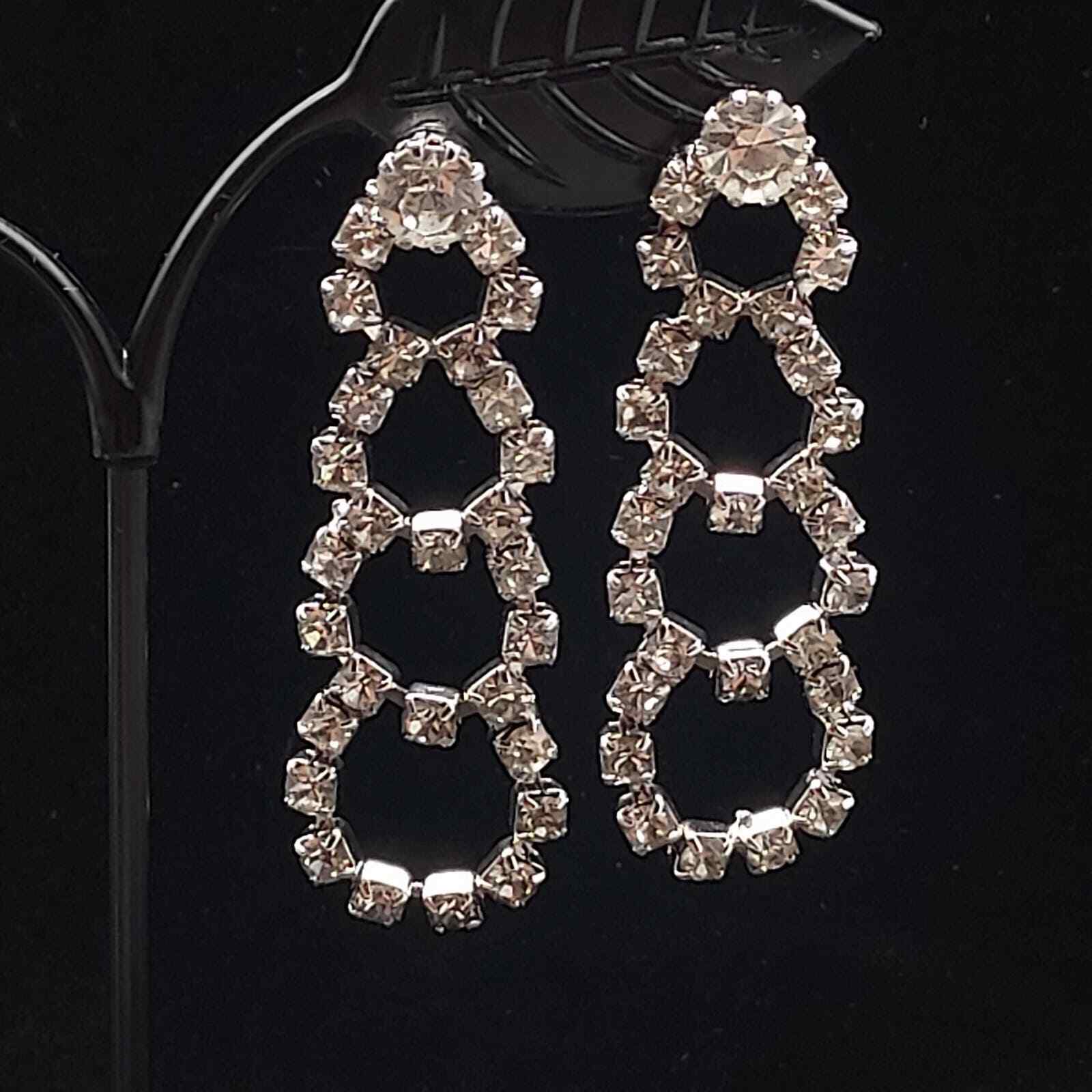 Rhinestone Loop Earrings Dangle Drop Vintage Glam… - image 10