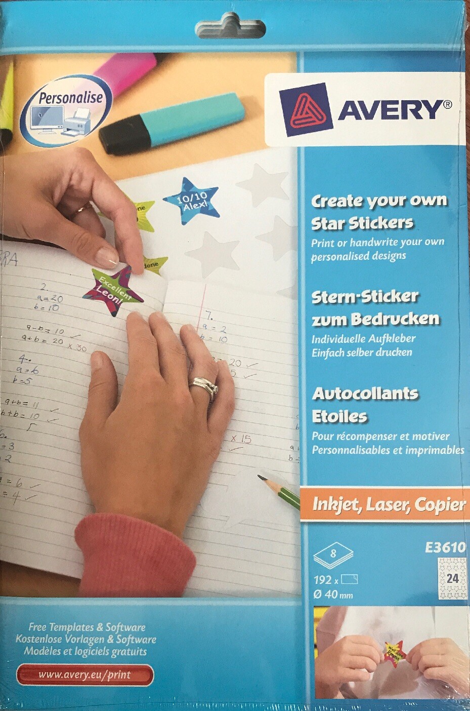 Avery White Create Your Own Star Stickers 40mm diameter (Pack of 192 Stickers)