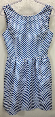 Women's Axara Paris Blue White Polka Dot Sleeveles Dress Cotton Blend Sz 38