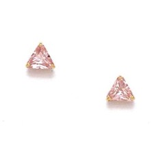 Women/Children's 14K YG 4MM Pink Tourmaline October Birthstone Triangle Earrings