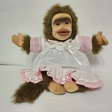 Vintage 1990s Hosung Monkey Chimp Plush Hand Puppet Stuffed Animal With Dress