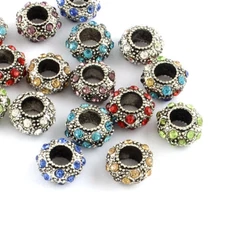 50 Antiqued Alloy Pave Rhinestone European Beads Large Hole Loose Charms 11~12mm